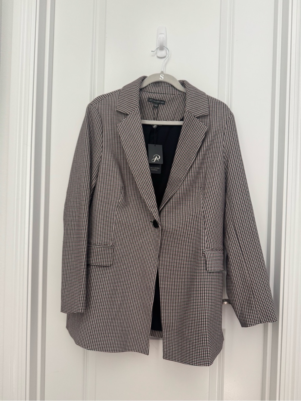 Adrianna Papell Houndstooth Stretch Jacquard Blazer Jacket L Red Academia Fall